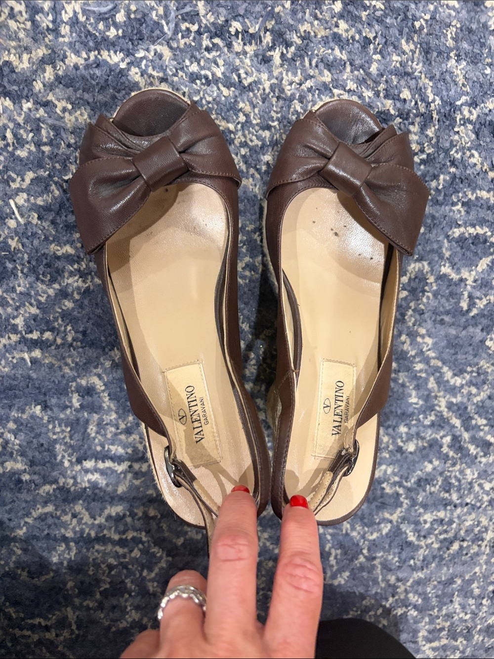 Valentino Dark Brown Leather Bow Peep-Toe Slingbacks